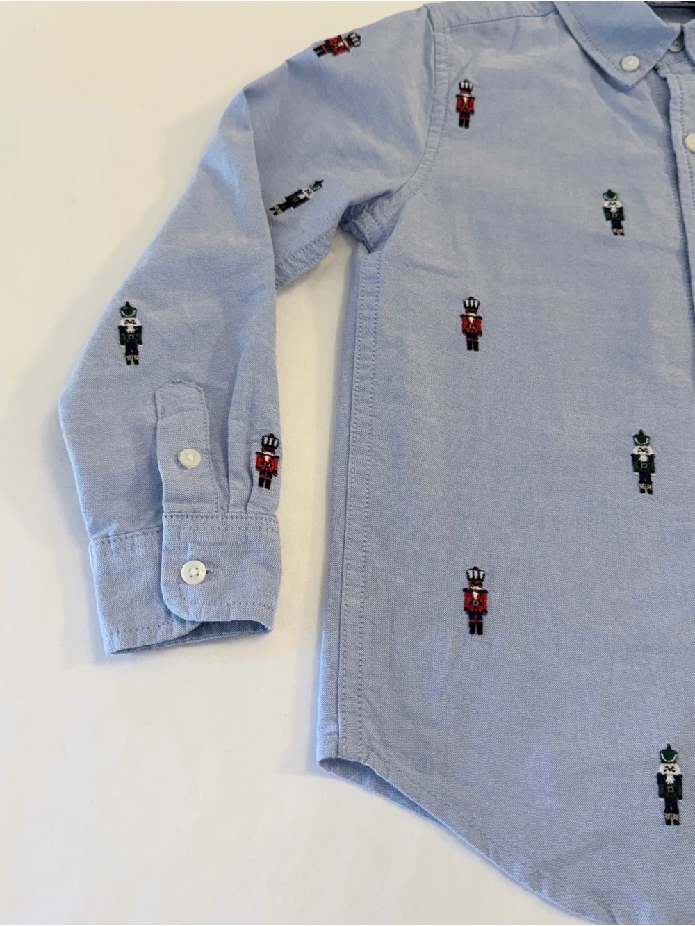 Janie and Jack Boys Blue Oxford Button-Down with Embroidered Nutcrackers Size 5 - Picture 3 of 12